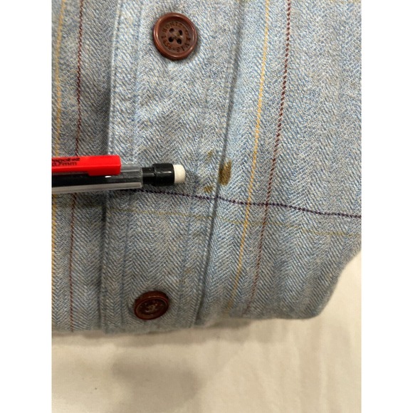 ORVIS Blue Button Up Leather Patch Shirt Men's M Long Sleeve - Picture 5 of 5